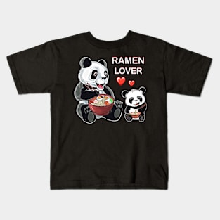 Panda,mommy panda and baby panda eats ramen, ramen lover Kids T-Shirt